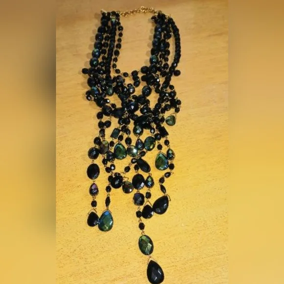 JOAN RIVERS Classic Collection Black Aurora Borealis Waterfall Necklace - Picture 2 of 8